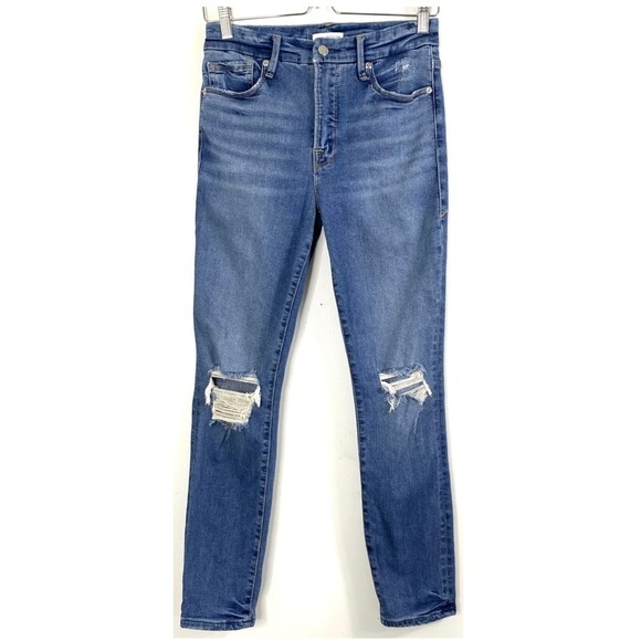 𝅺GOOD American Good Legs Crop Knees distressed Jeans GLC103T - Picture 3 of 11